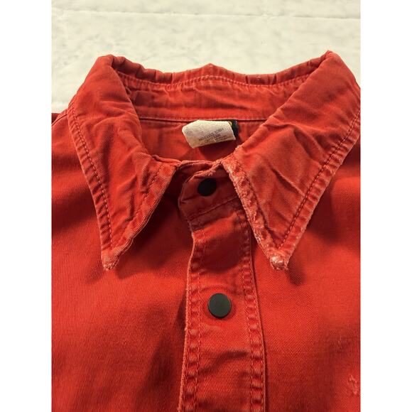 Vintage Men’s Red Fire Retardant Rugged and Worn Grunge Snap Down Shirt XL - Picture 4 of 9